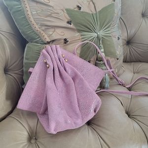 Vintage Sharif Handbag Leather Asymmetrical Shagreen Look Pink Mauve Crossbody